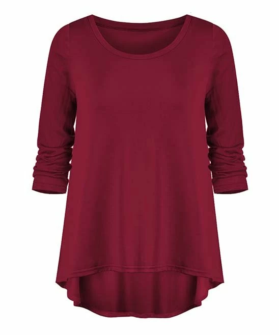 Promo 🎁 UDEAR Dark Red Scoop Neck Hi-Low Top - 👩 Women 🌟